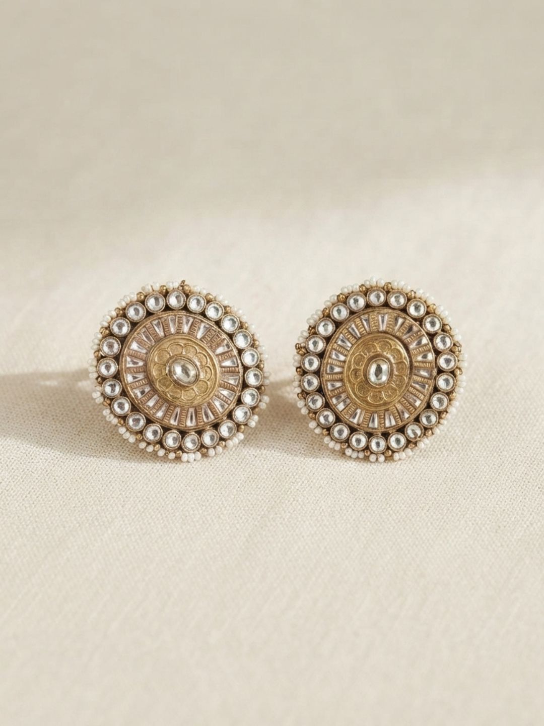 Ishhaara Gold Finish Kundan Polki Studs