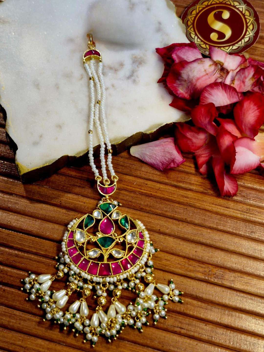 Ishhaara Gold Finish Maangtikka With Multi Colored Kundan Polki