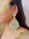 Ishhaara Gold Finish Mint Green Stone Chandbali Earrings