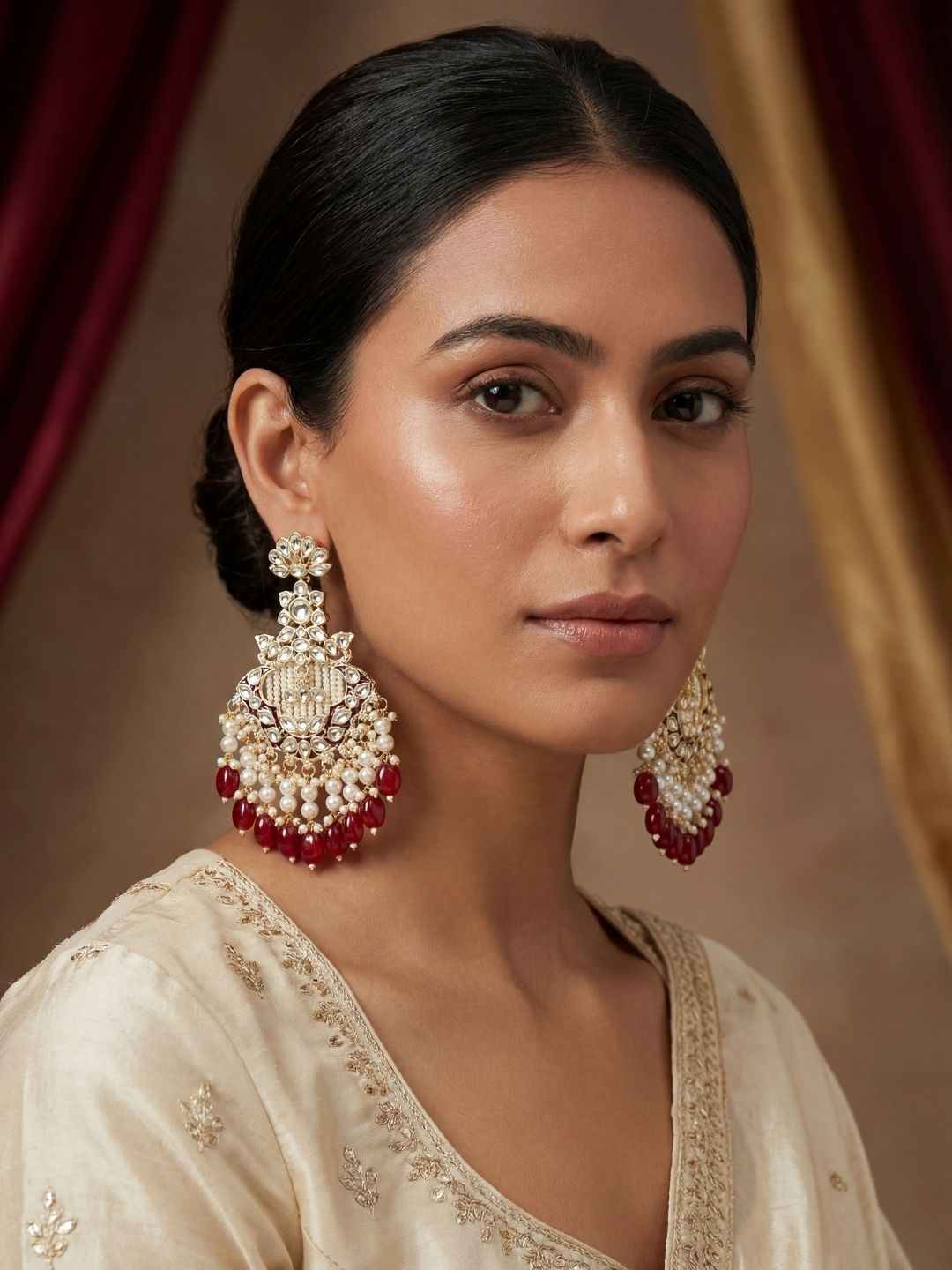 Ishhaara Gold Finish Mint Green Stone Chandbali Earrings