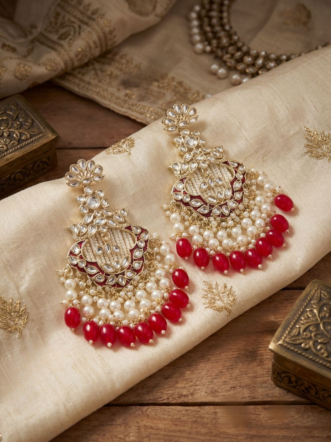 Ishhaara Gold Finish Mint Green Stone Chandbali Earrings