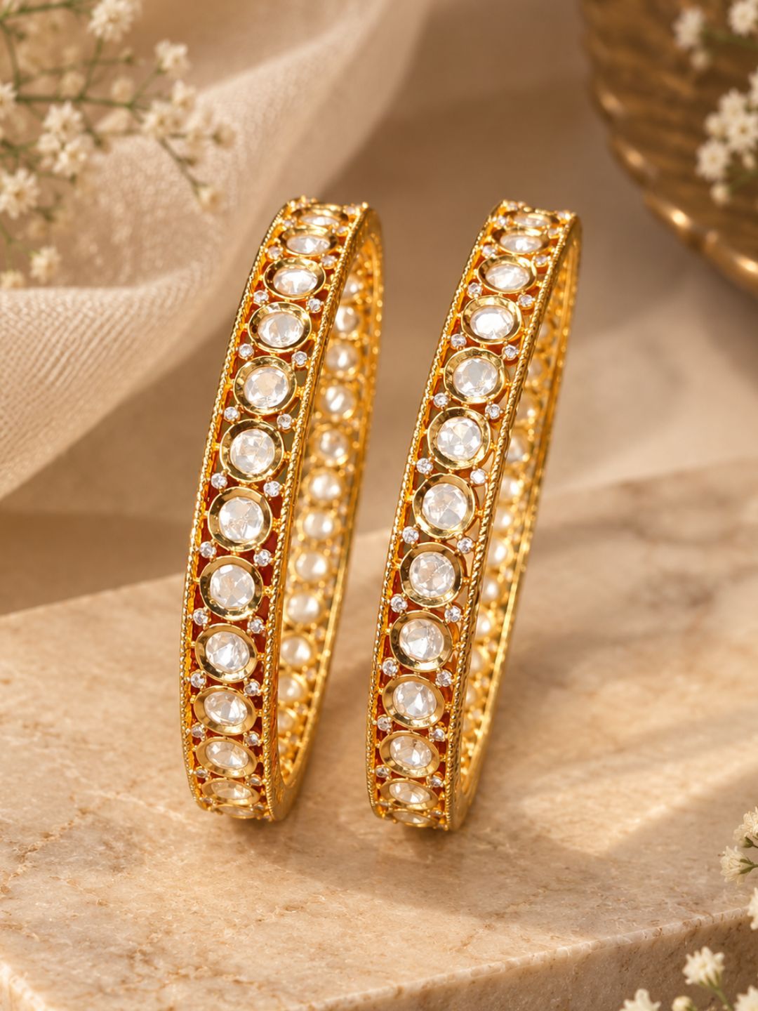 Ishhaara Gold Finish Moissanite Polki Bangles