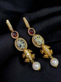 Ishhaara Gold Finish Moissanite Polki Dangler Earrings