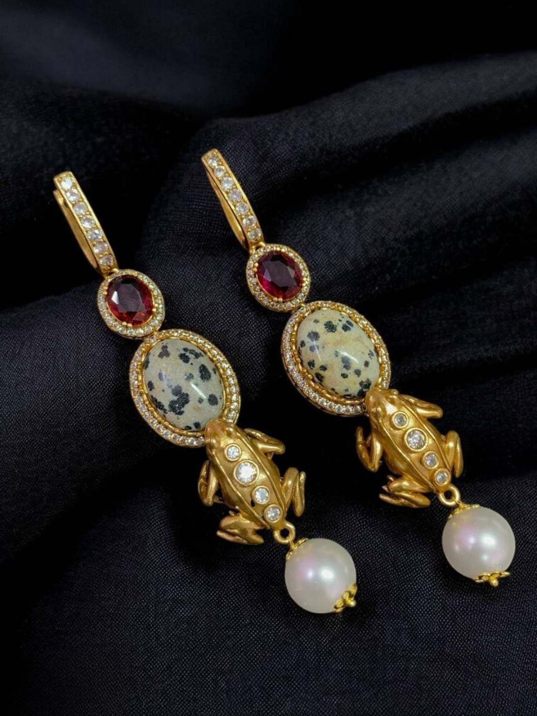 Ishhaara Gold Finish Moissanite Polki Dangler Earrings