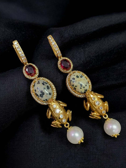 Ishhaara Gold Finish Moissanite Polki Dangler Earrings