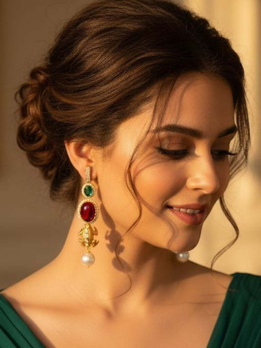 Ishhaara Gold Finish Moissanite Polki Dangler Earrings