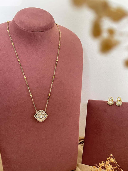 Ishhaara Gold Finish Moissanite Polki Pendant Necklace
