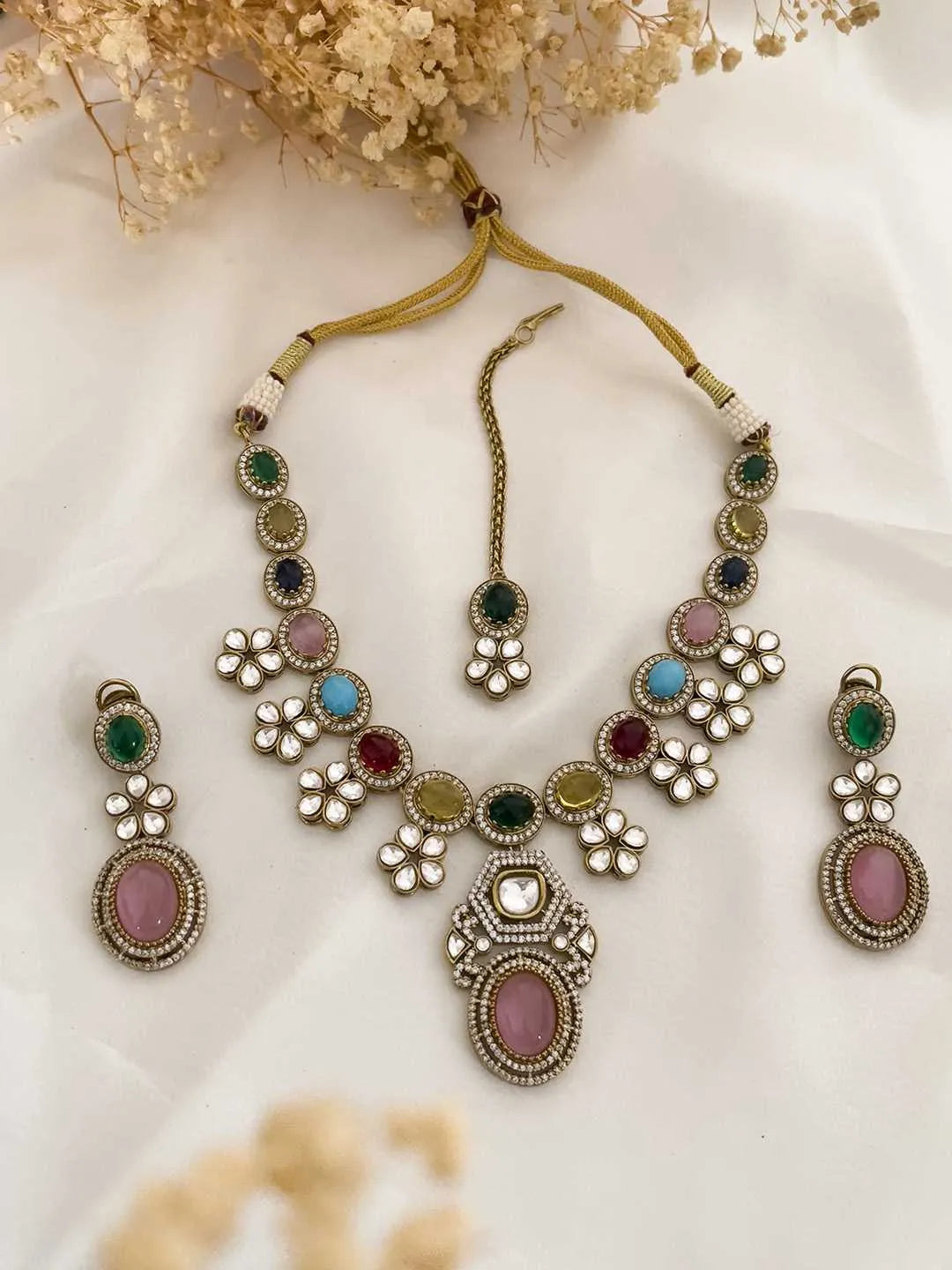 Gold Plated Multicolored Kundan Polki Maangtikka main image 1