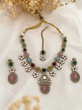 Ishhaara Gold Finish Multicolored Kundan Polki Necklace Set