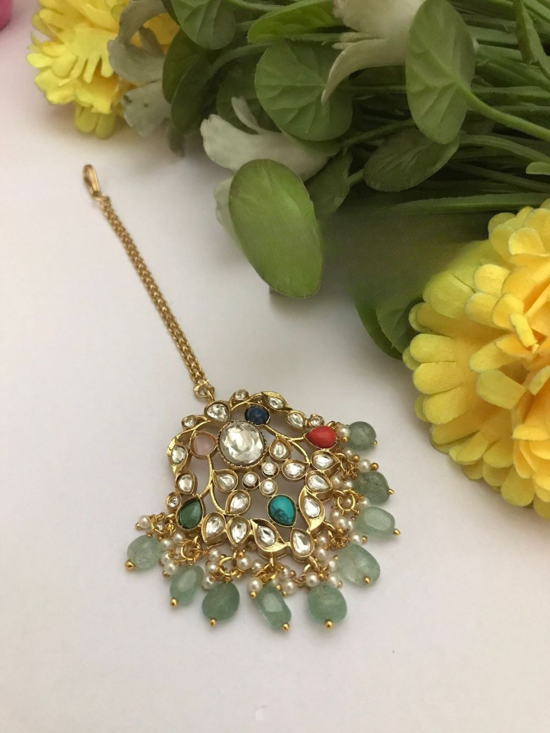 Ishhaara Gold Finish Multicolored Maang Tikka