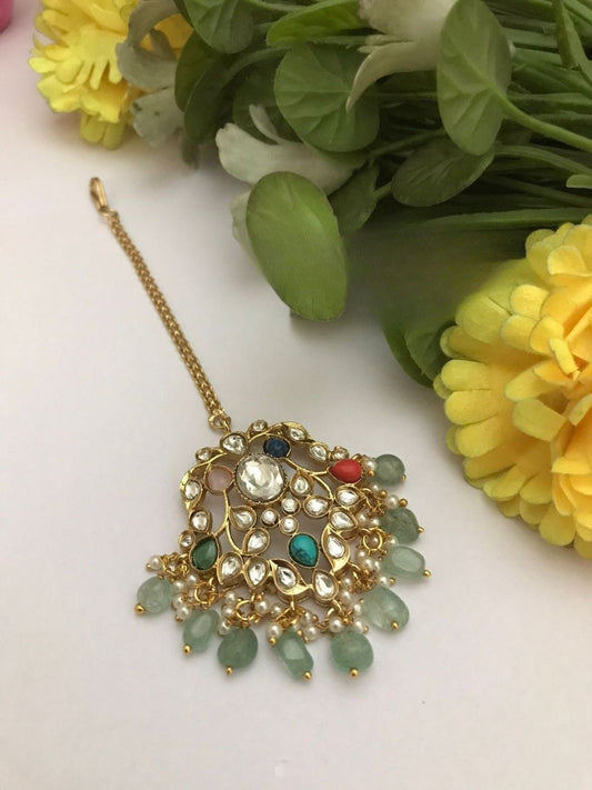 Ishhaara Gold Finish Multicolored Maang Tikka
