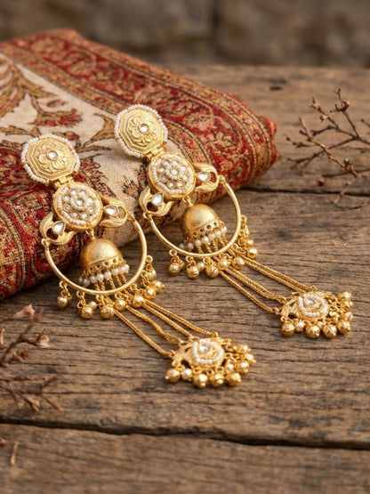 Ishhaara Gold Finish Ornate Chandbali Earrings