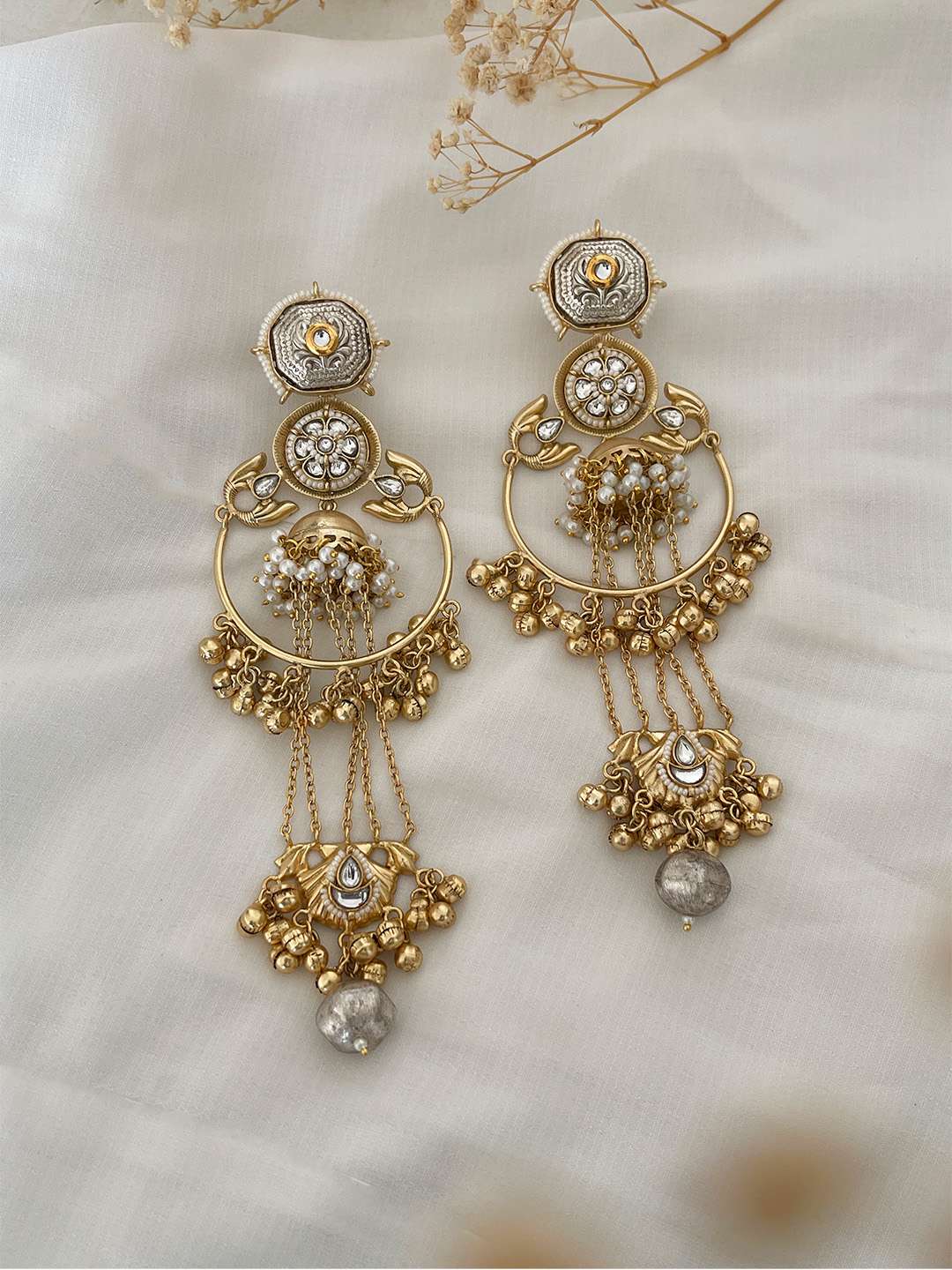 Ishhaara Gold Finish Ornate Chandbali Earrings