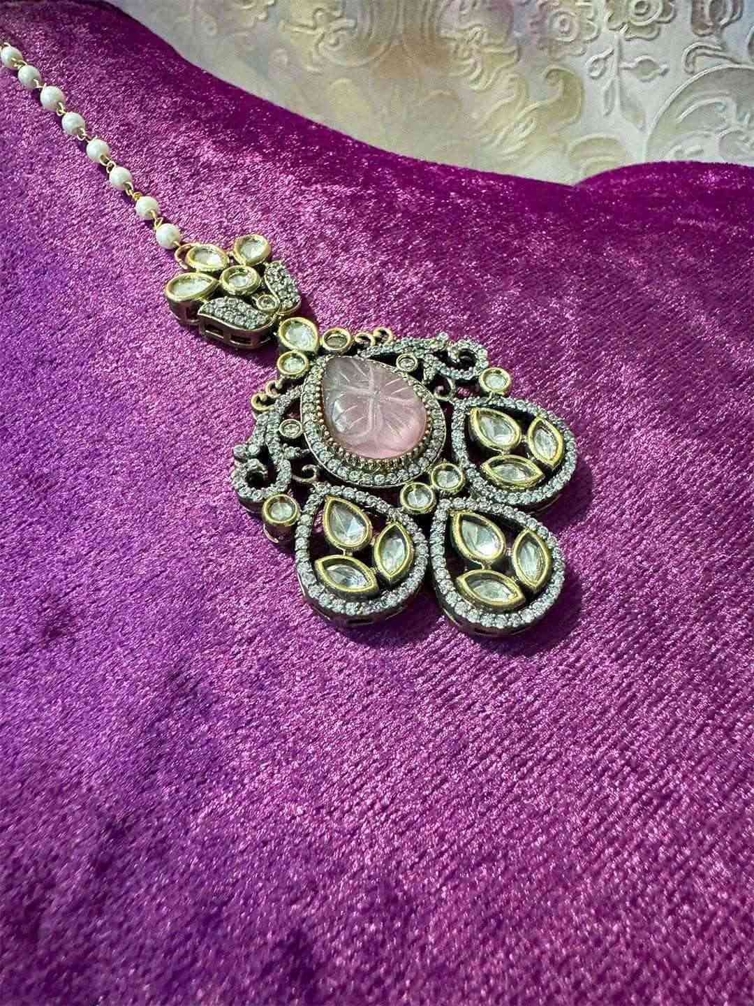 Ishhaara Gold Finish Pink Kundan Polki Maang Teeka