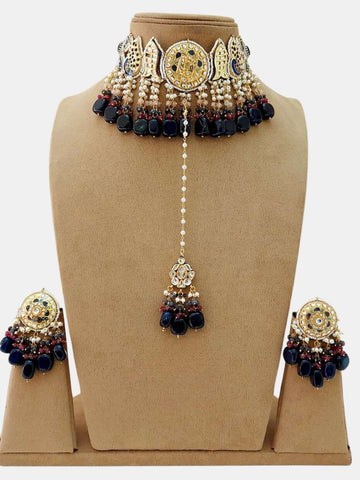 Ishhaara Gold Finish Quartz Necklace Set