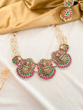 Ishhaara Gold Finish Ruby And Emerald Temple Jew Choker Necklace Set