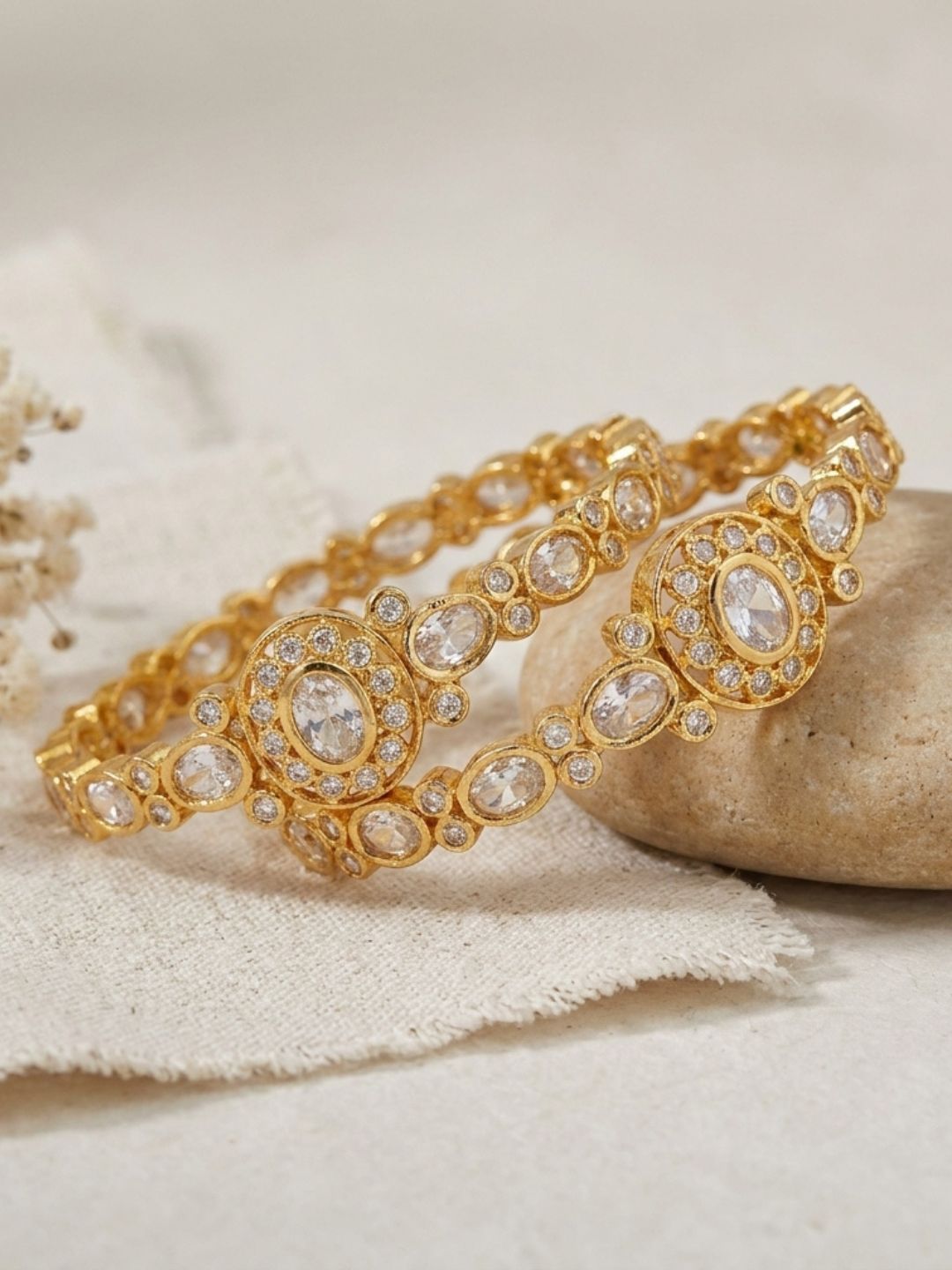 Ishhaara Gold Finish White Kundan Polki Bangles