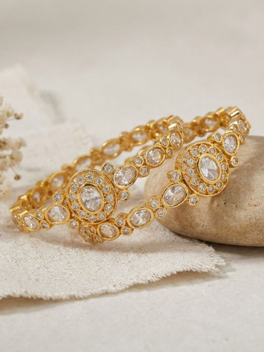 Ishhaara Gold Finish White Kundan Polki Bangles