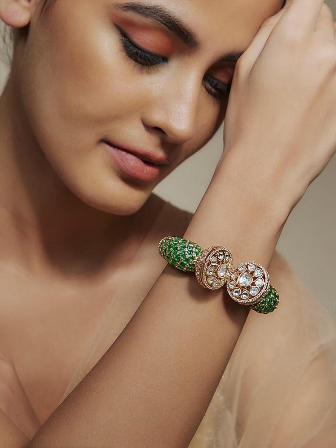 Ishhaara Gold Finished Meenakari Designer Statement Polki Kada