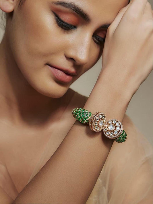 Ishhaara Gold Finished Meenakari Designer Statement Polki Kada