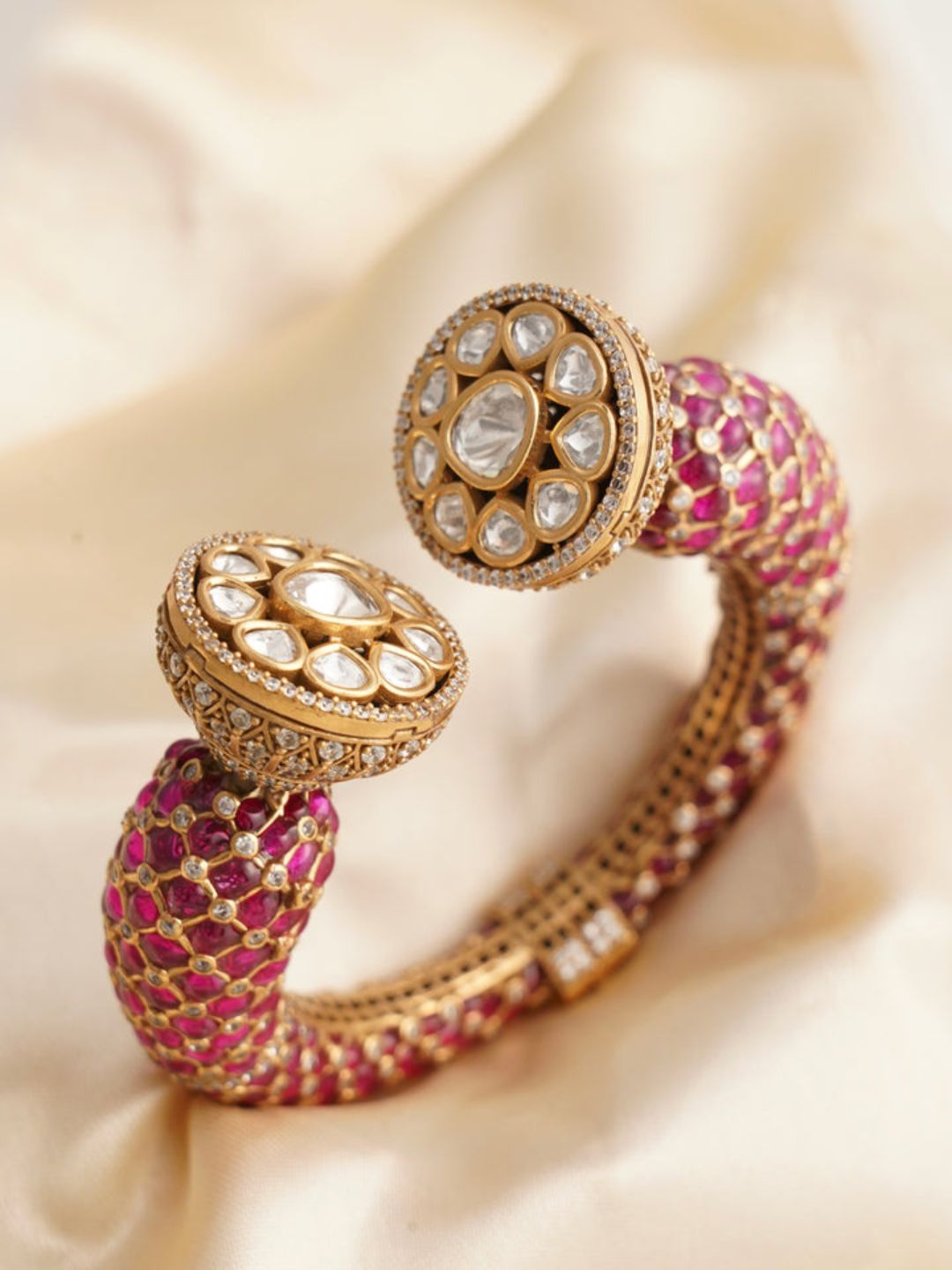 Ishhaara Gold Finished Meenakari Designer Statement Polki Kada