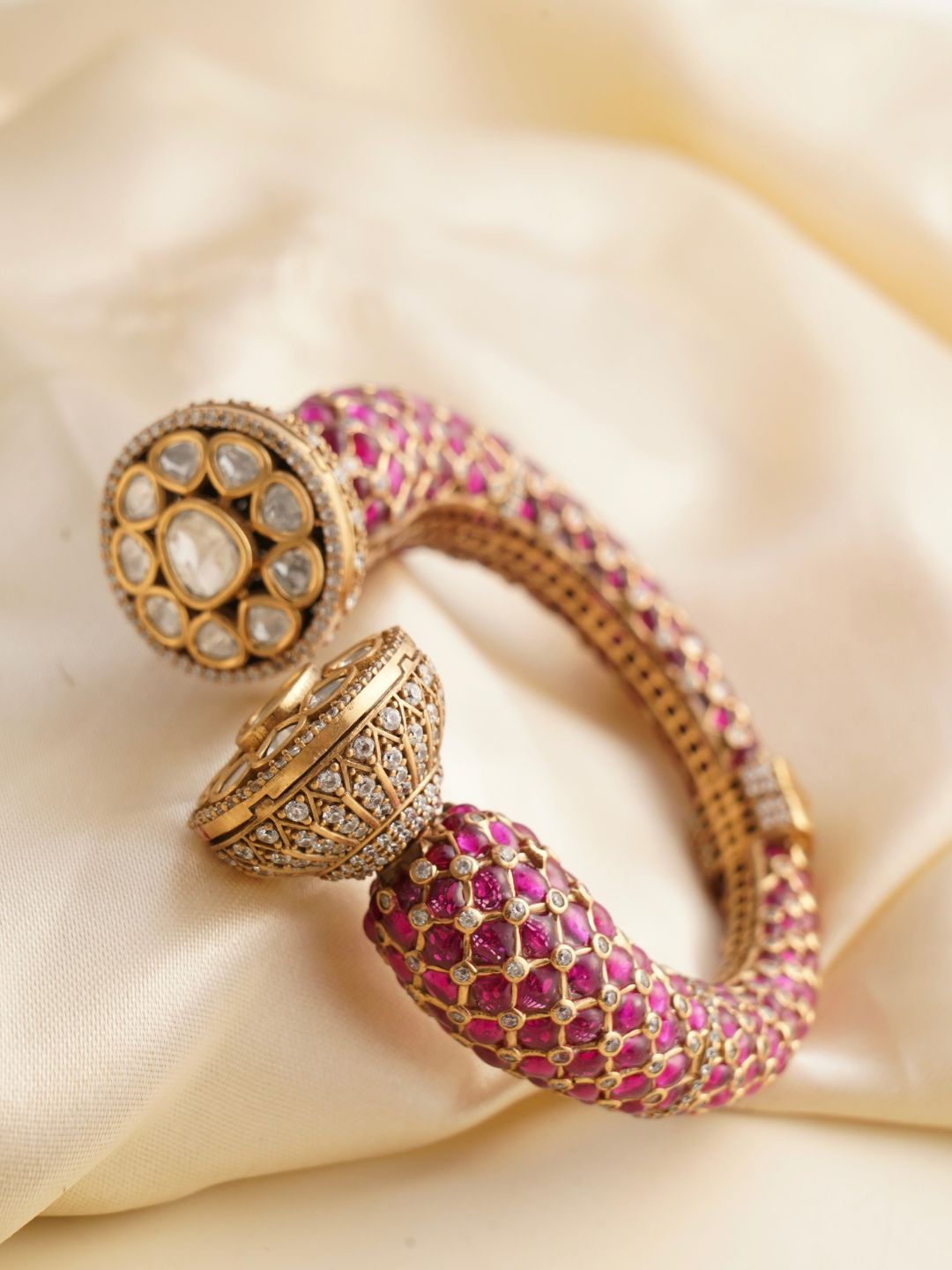 Ishhaara Gold Finished Meenakari Designer Statement Polki Kada