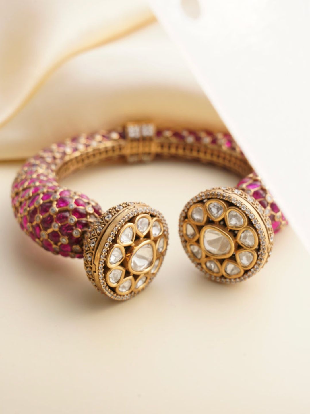 Ishhaara Gold Finished Meenakari Designer Statement Polki Kada