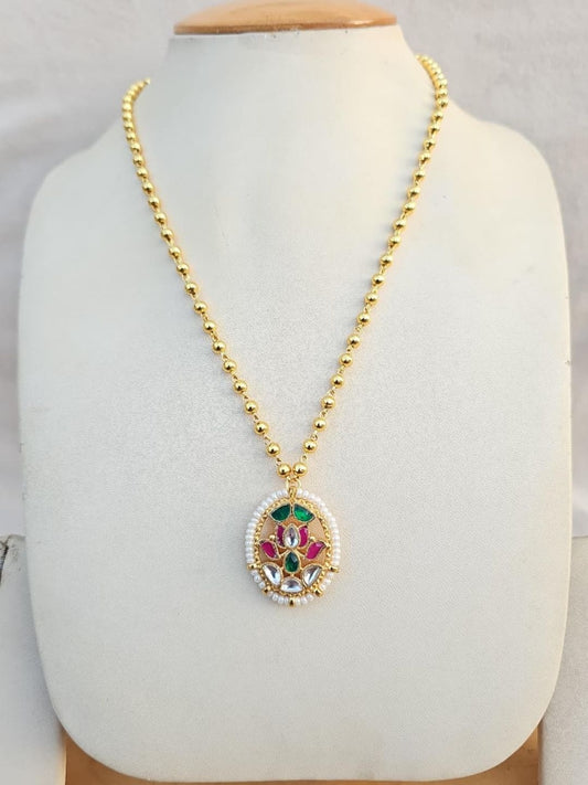 Ishhaara Gold Floral Pendant Necklace - handcrafted Indian jewellery