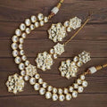 Ishhaara Gold Flower Pendant Kundan Ruby Necklace Set