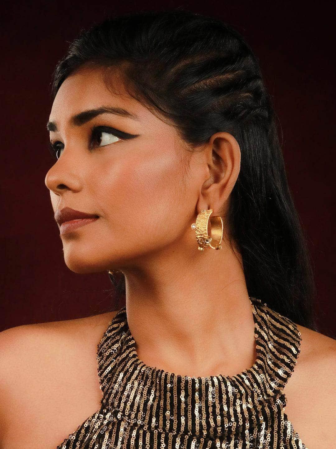 Ishhaara Gold Hammered Thick Hoops
