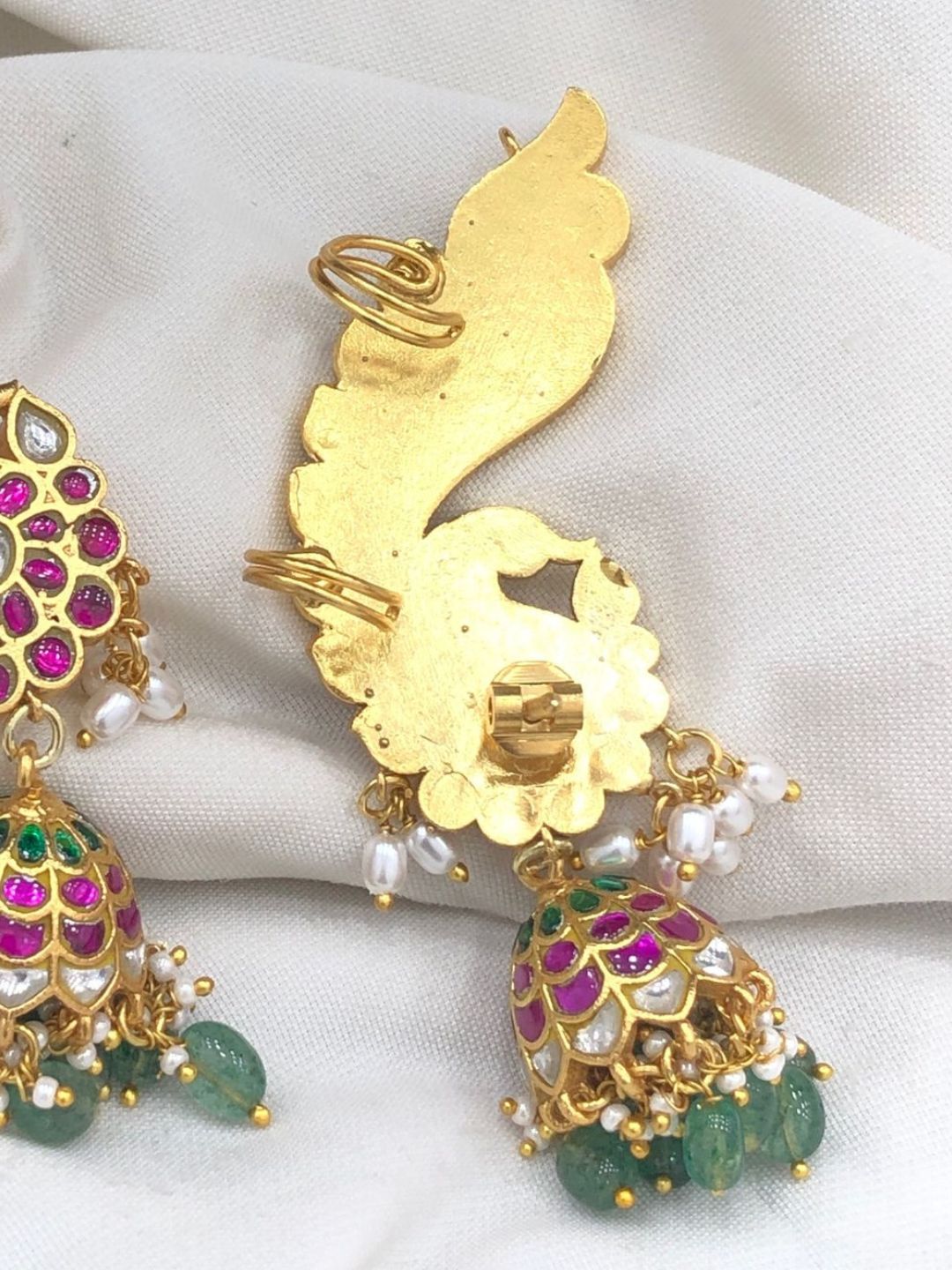 Ishhaara Gold Kemp Ruby Peacock Jhumka Design