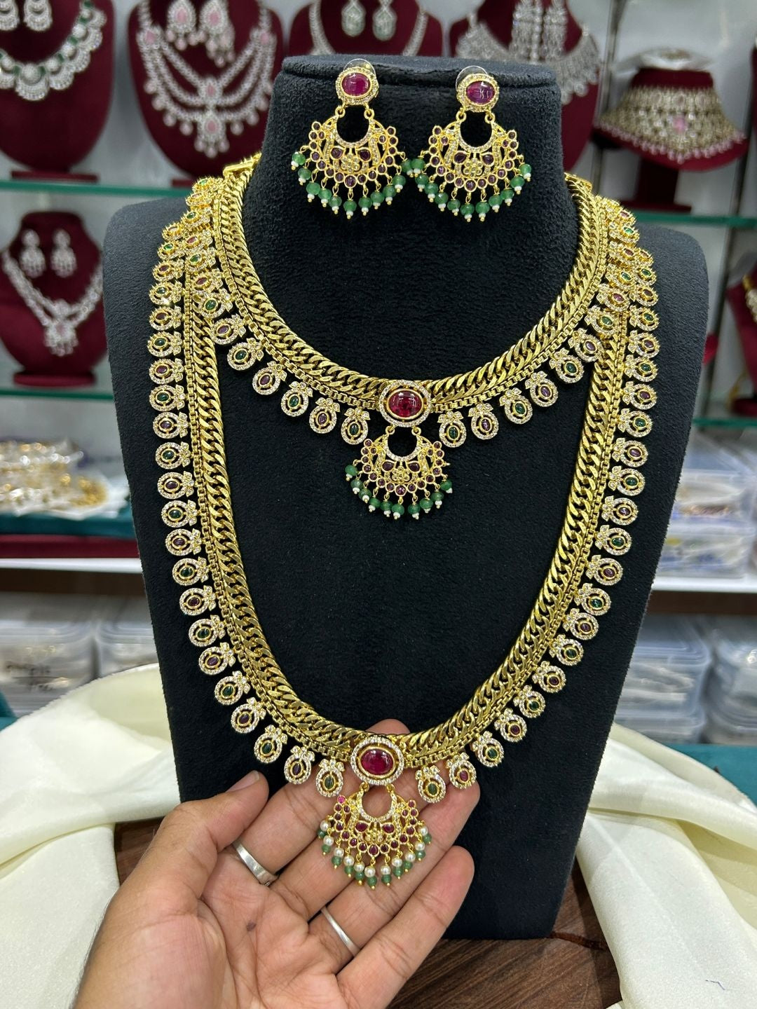 Ishhaara Kundan Temple Long Necklace Set — handcrafted Indian jewellery