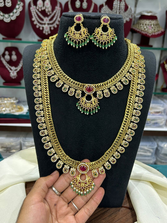 Ishhaara Kundan Temple Long Necklace Set — handcrafted Indian jewellery