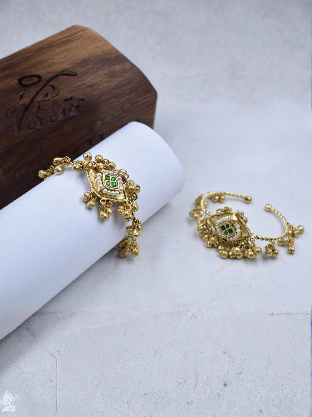 Ishhaara Gold Kundan Bracelet And Ring Set - handcrafted Indian jewellery