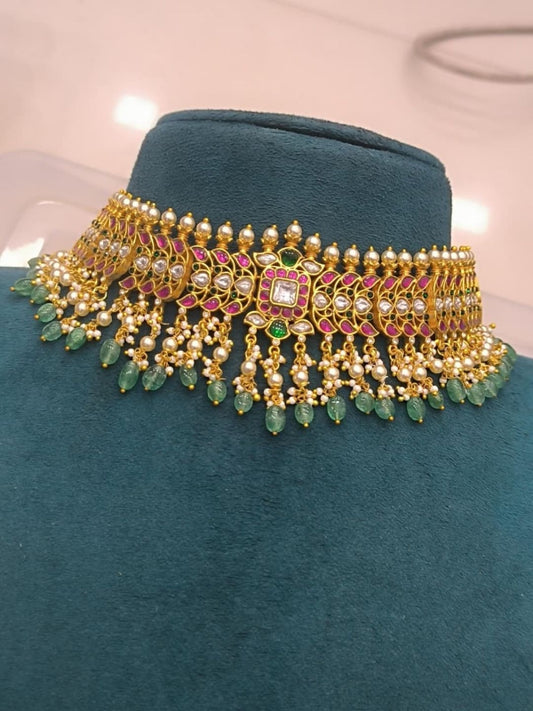 Ishhaara Gold Kundan Fringe Choker