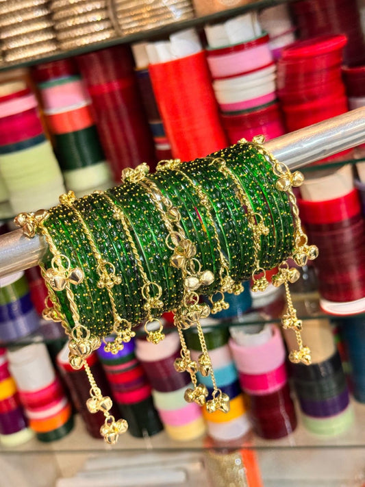 Ishhaara Gold Kundan Pink Green Drop Chooda - handcrafted Indian jewellery