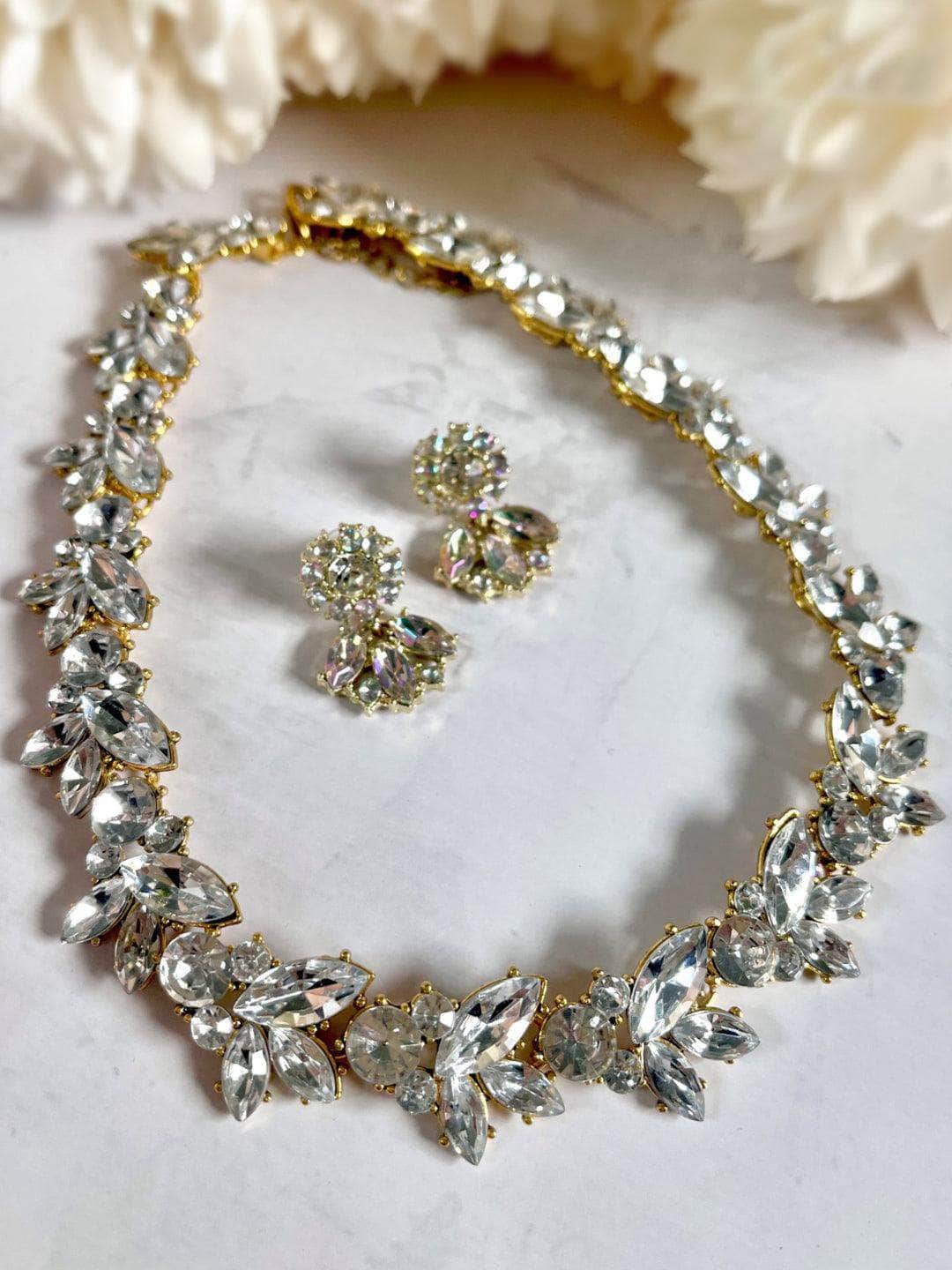 Ishhaara Gold Leaf Crystal Necklace