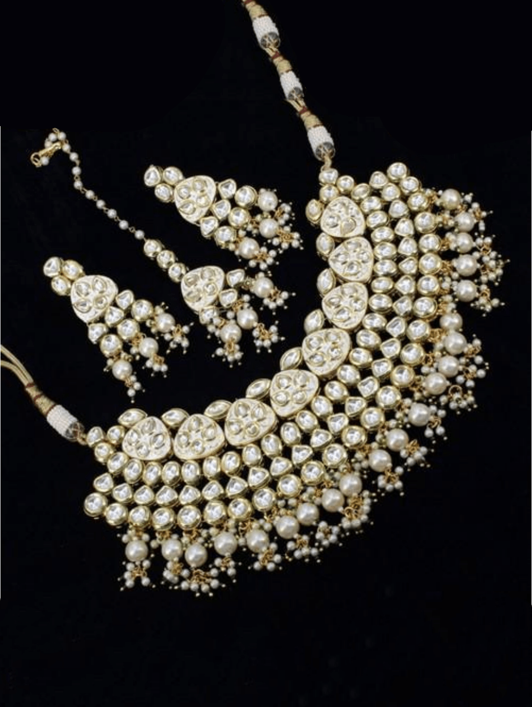 Ishhaara Gold Meena Kundan Necklace Set With Teeka