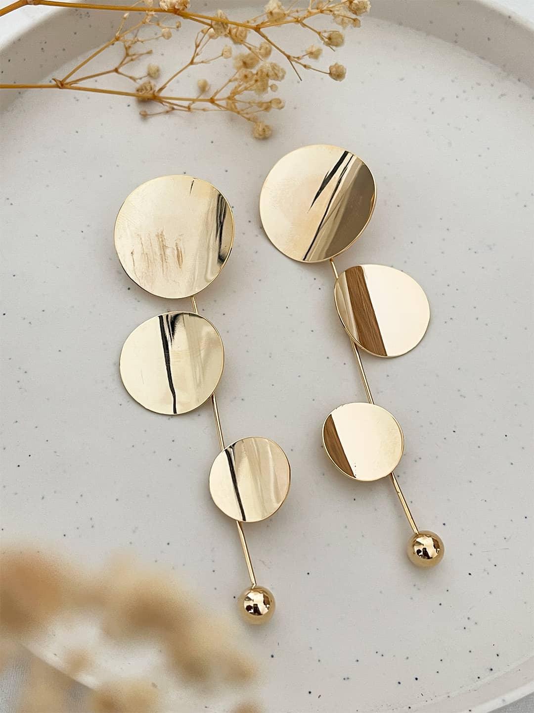 Ishhaara Gold Minimalist Round Drop Earrings 