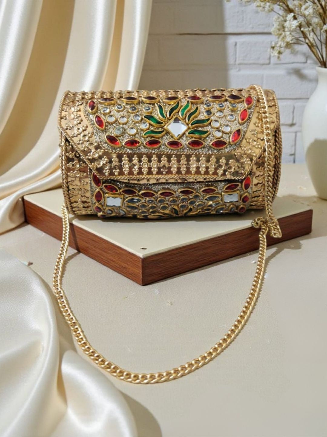 Ishhaara Meenakari Embellished Clutch Bag — handcrafted Indian jewellery
