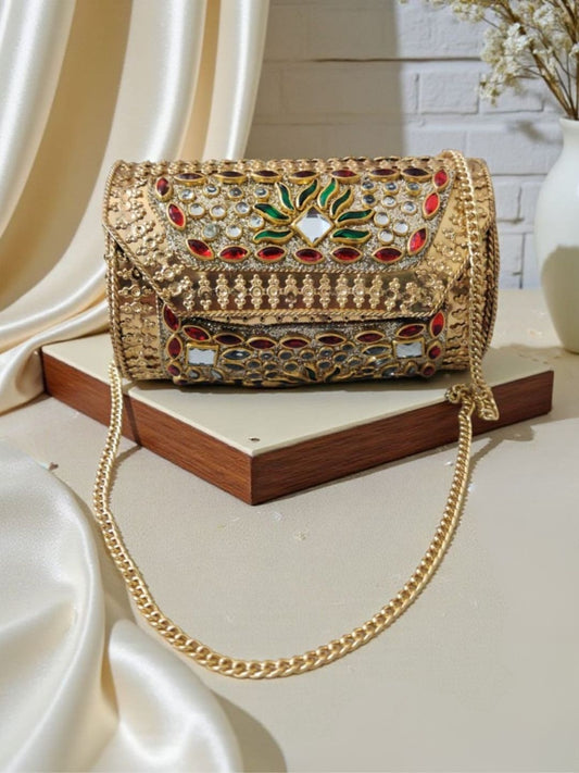 Ishhaara Meenakari Embellished Clutch Bag — handcrafted Indian jewellery