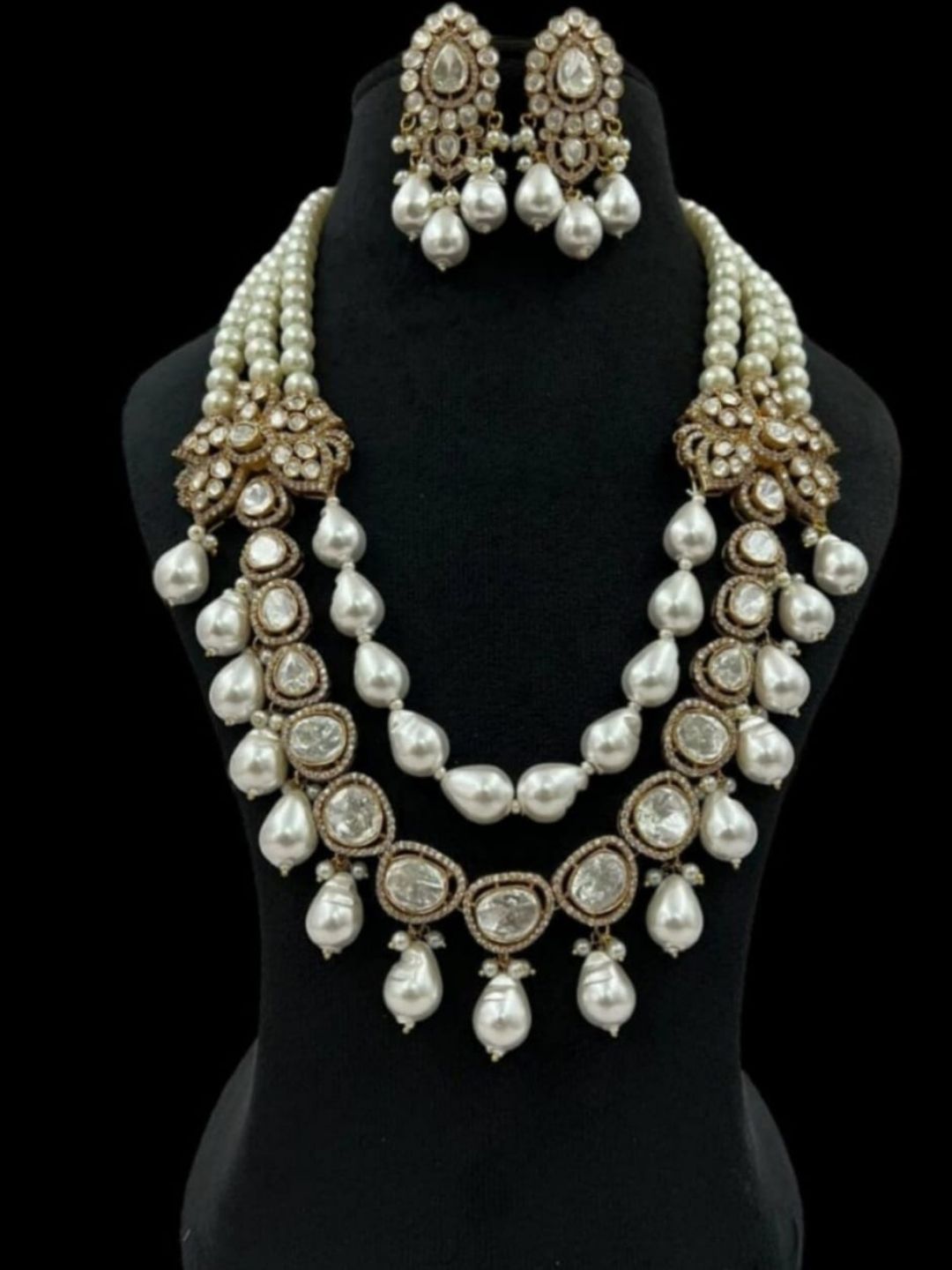 Ishhaara Gold Moissanite Polki Diamond Layered Long Necklace