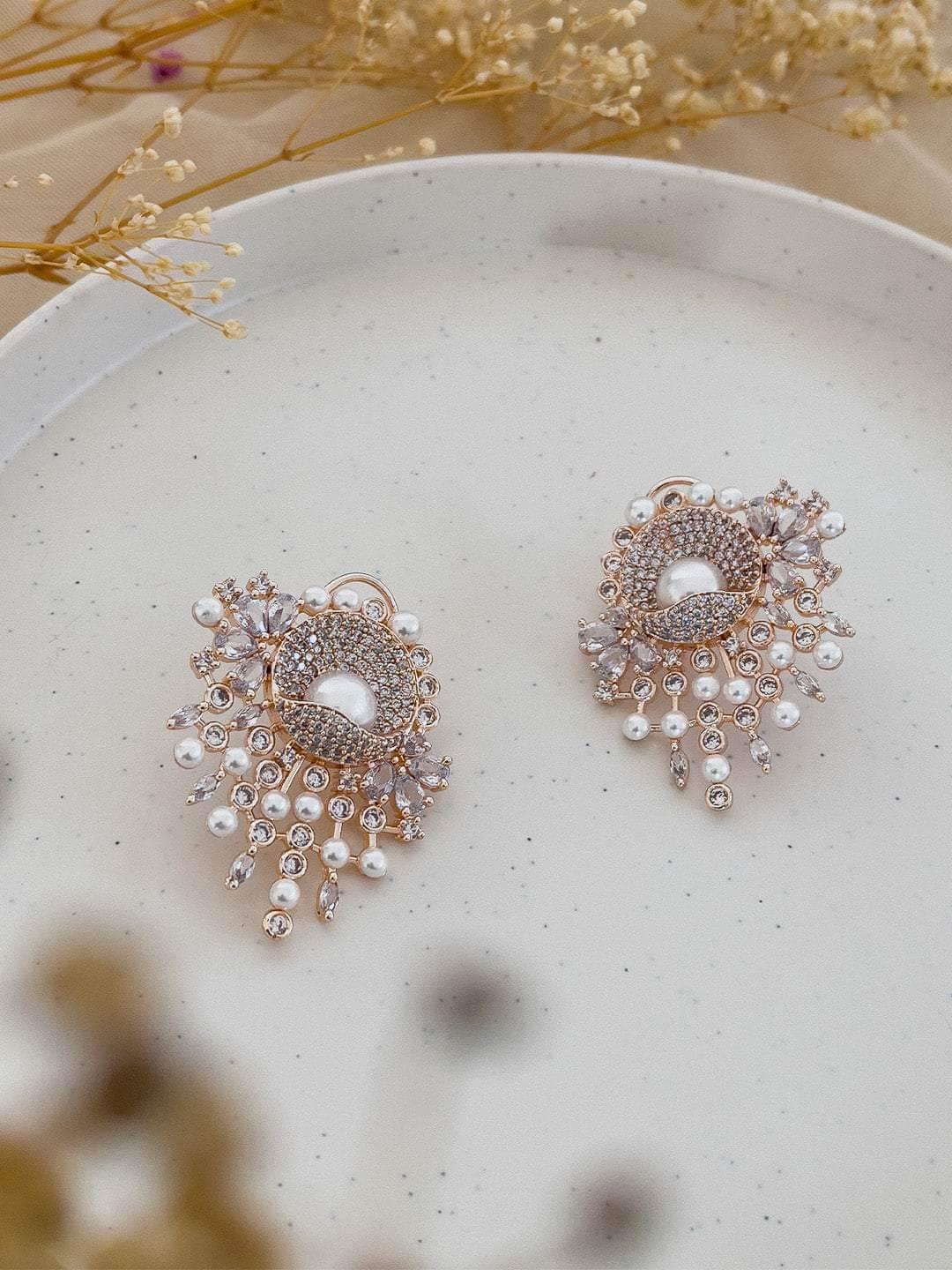 Ishhaara Gold Noir Earrings With Glinting Swarovski Stones
