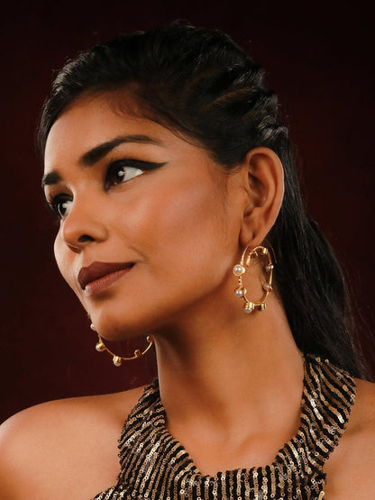 Ishhaara Gold Pearl Big Hoop Earring