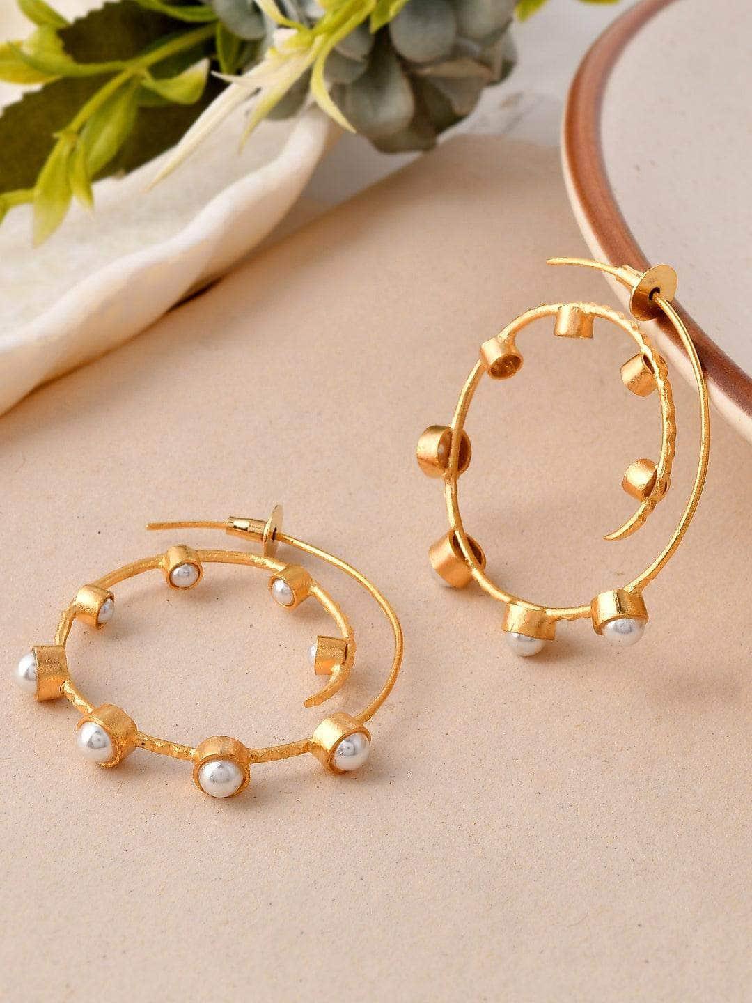 Ishhaara Gold Pearl Big Hoop Earring