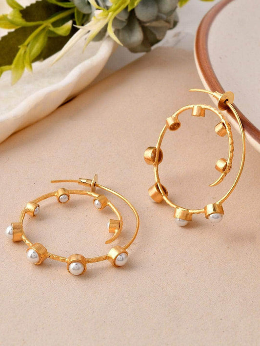Ishhaara Gold Pearl Big Hoop Earring