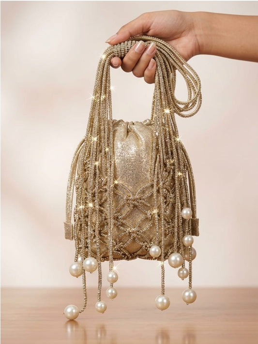Ishhaara Gold Pearl Potli Bag - handcrafted Indian jewellery