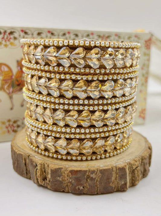 Ishhaara Gold Pearl Studded Bangle Set