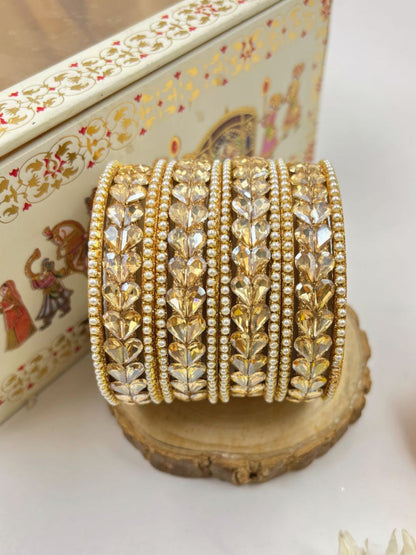 Ishhaara Gold Pearl Studded Bangle Set