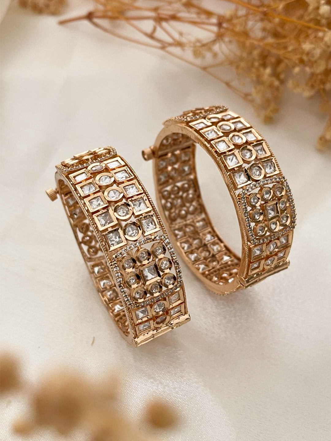 Ishhaara Gold Plated Ad Openable Bangles Set